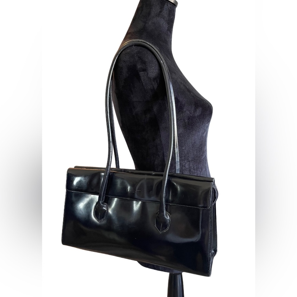 ❌SOLD ❌Vintage Furla Black Patent Leather Shoulder Bag 3 Compartments - Picture 16 of 17